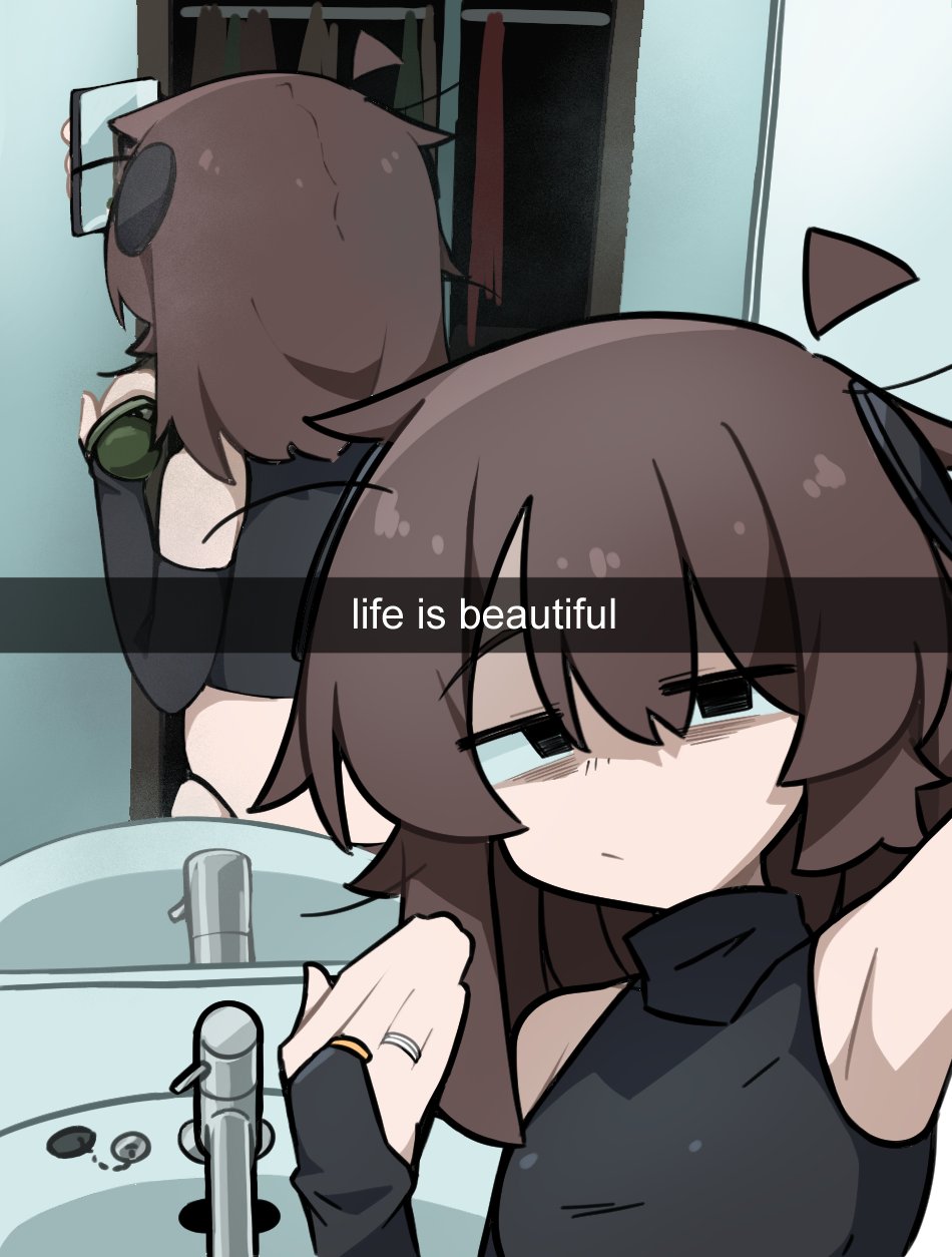 skkazu1, original, highres, 1girl, brown hair, cellphone, empty eyes, holding, jewelry, phone, ring, sitting, solo