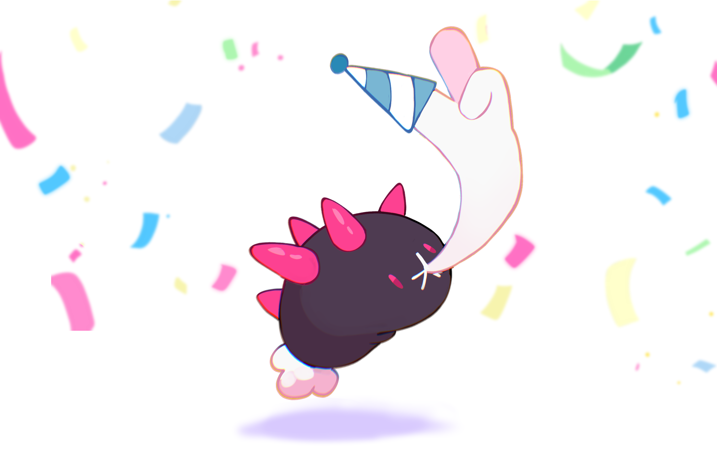 taplaos, pyukumuku, nintendo, pokemon, highres, confused, gen 7 pokemon, hat, no humans, party hat, pokemon (creature), simple background, solo, white background