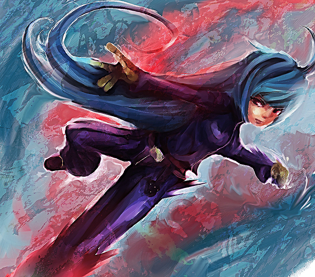 kula diamond, snk, the king of fighters, 1girl, belt, blue hair, female focus, gloves, long hair, red eyes, solo