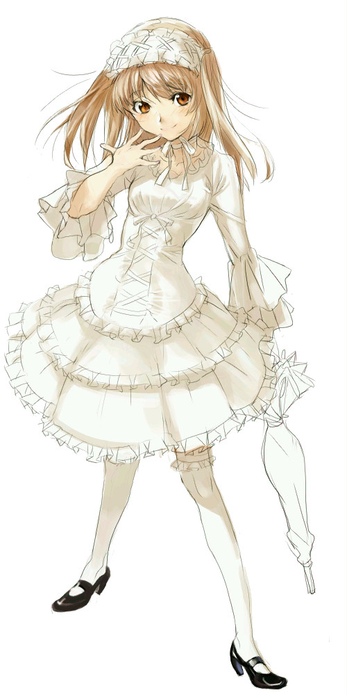 1girl, brown eyes, brown hair, female focus, gothic lolita, lolita fashion, solo, sweet lolita, umbrella