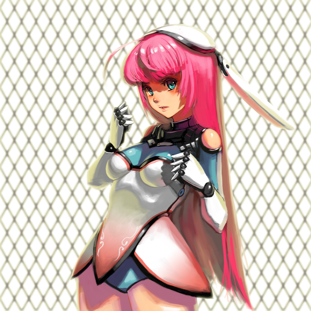 kamdia, original, bad id, bad pixiv id, 1girl, android, blue eyes, female focus, long hair, mechabare, pink hair, solo