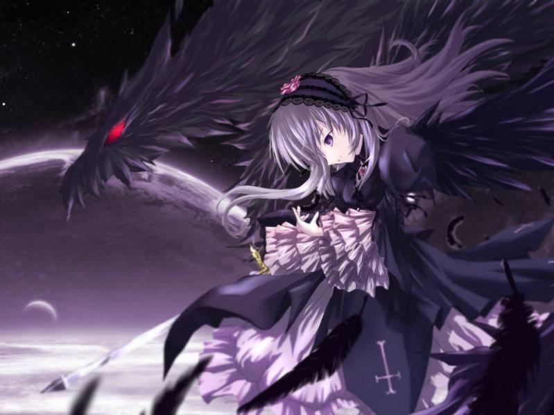 rozen maiden, 00s, black dragon, frills, lace, long hair, purple eyes, purple hair
