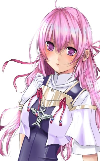 chabana, estel freesia, yoake mae yori ruri iro na, 1girl, female focus, hair ribbon, long hair, pink hair, purple eyes, ribbon, simple background, solo