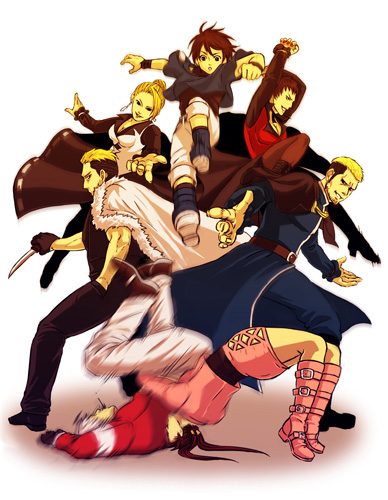 chris (kof), mature (kof), shermie (kof), vice (kof), yamazaki ryuuji, yashiro (kof), snk, the king of fighters, team, lowres, german suplex, suplex