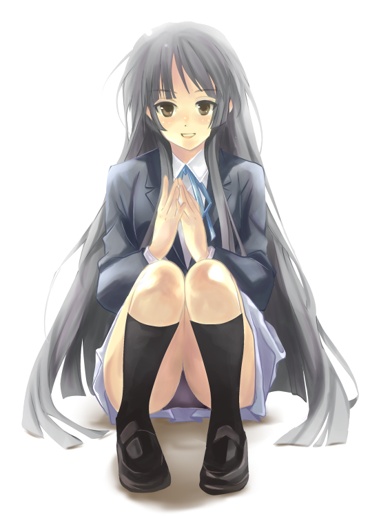 platinumcorundum, akiyama mio, k-on!, bad id, bad pixiv id, 00s, 1girl, black hair, buruma, female focus, full body, gradient background, long hair, panties, pantyshot, school uniform, solo, underwear, upskirt