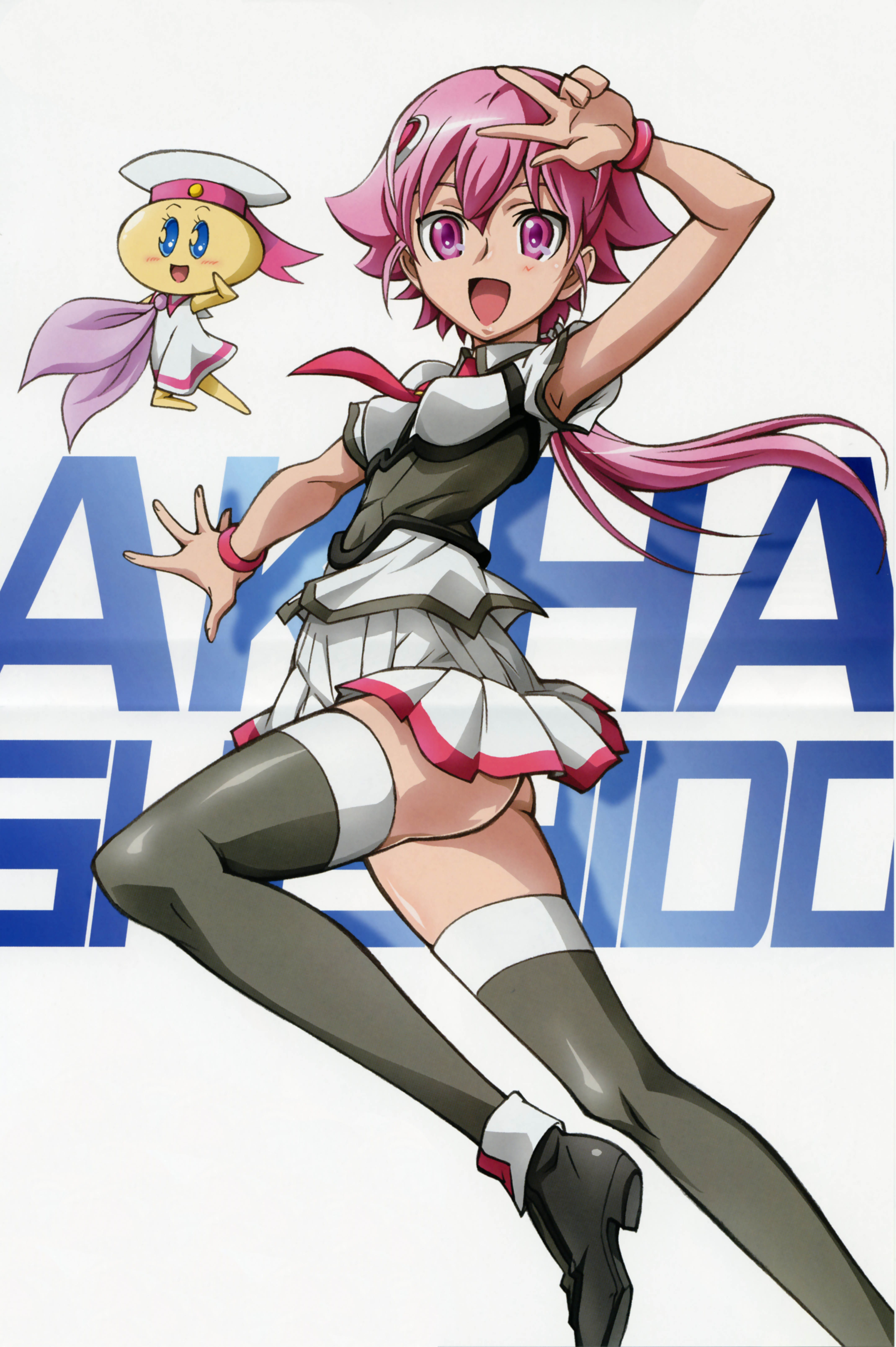 shishidou akiha, shishidou imoko, sora wo kakeru shoujo, absurdres, highres, 00s, armpits, ass, pink hair, thighhighs, v