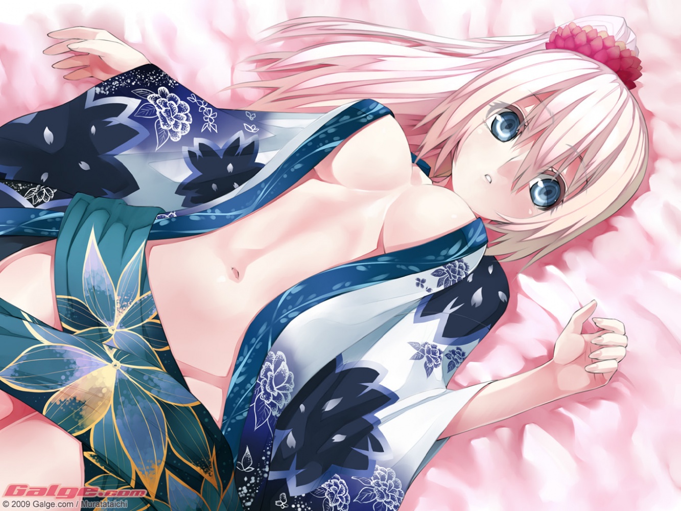 murata taichi, galge.com, japanese clothes, kimono, no bra, no panties, open shirt
