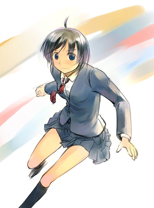 ikeda jun (mizutamari), original, ahoge, blazer, jacket, kneehighs, school uniform, short hair, socks, solo