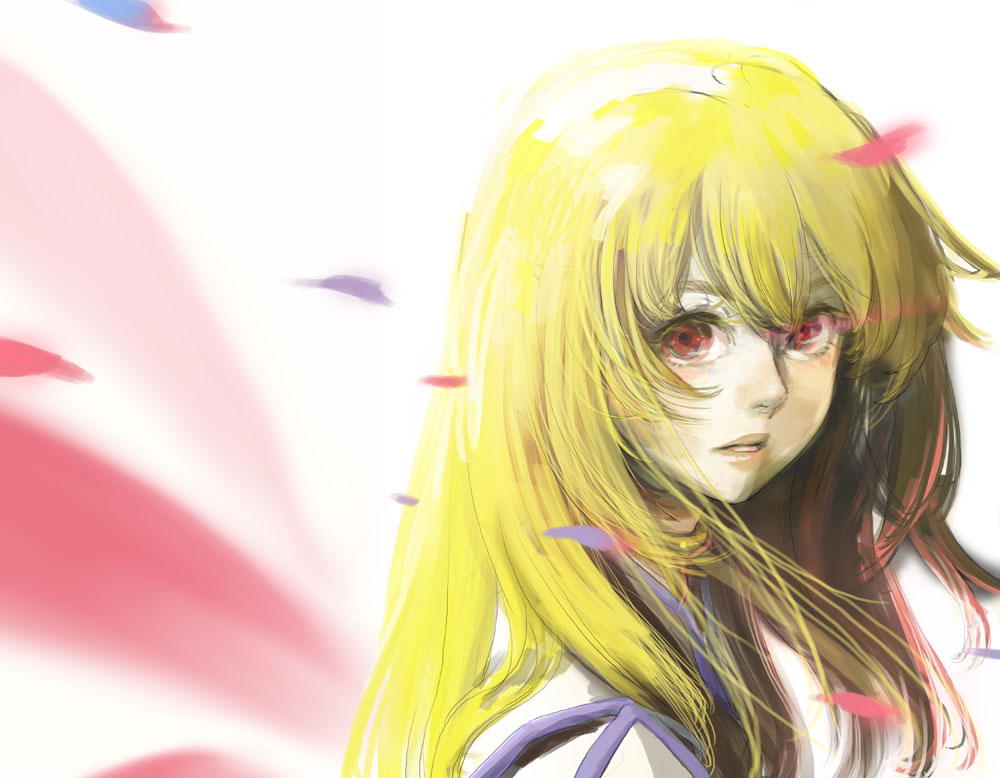 shimabara, sio vanilla, colette brunel, tales of (series), tales of symphonia, bad id, bad pixiv id, 00s, blonde hair, feathers, long hair, red eyes, solo