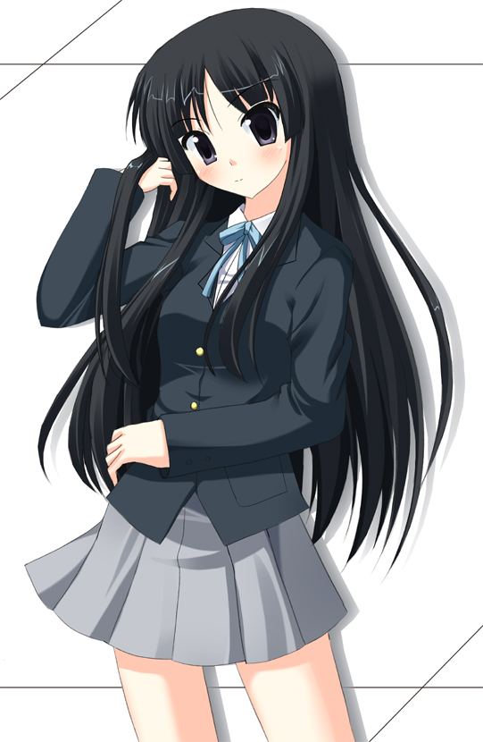 odaya, odayan, akiyama mio, k-on!, 00s, 1girl, black eyes, black hair, blunt bangs, female focus, hime cut, long hair, school uniform, solo