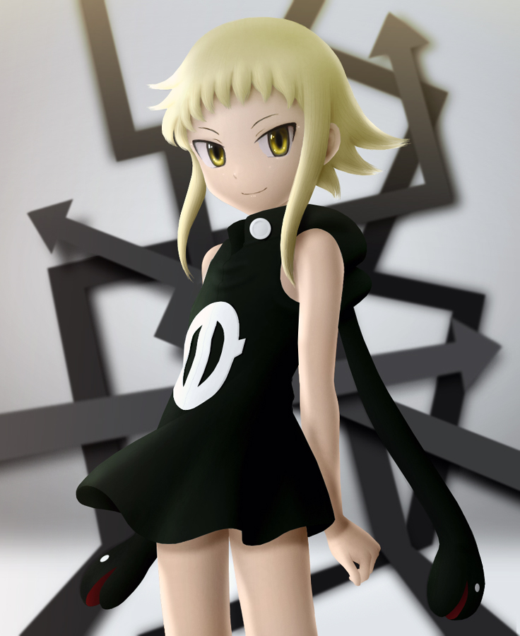 siraha, medusa gorgon, rachel boyd, soul eater, bad id, bad pixiv id, 00s, 1girl, arrow (symbol), blonde hair, corruption, cosplay, dark persona, female focus, medusa gorgon (cosplay), official alternate costume, official alternate hair color, possessed, possession, realistic, short hair with long locks, solo, yellow eyes
