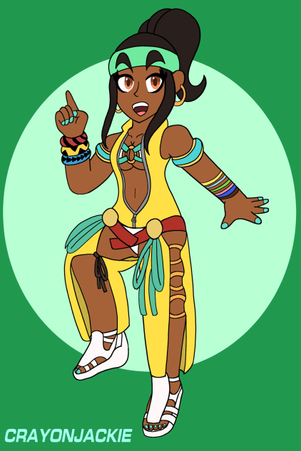 zarina, the king of fighters, 1girl, brown eyes, brown hair, dark-skinned female, dark skin, earrings, female focus, hairband, jewelry, long hair, ring, smile, smiley face