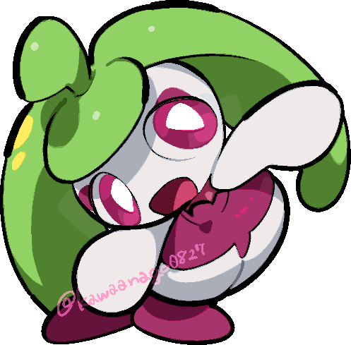 kawaanago, steenee, nintendo, pokemon, commentary request, lowres, bright pupils, chibi, chibi only, full body, gen 7 pokemon, open mouth, pink eyes, pokemon (creature), pokemon focus, smile, solo, transparent background, twitter username, white pupils