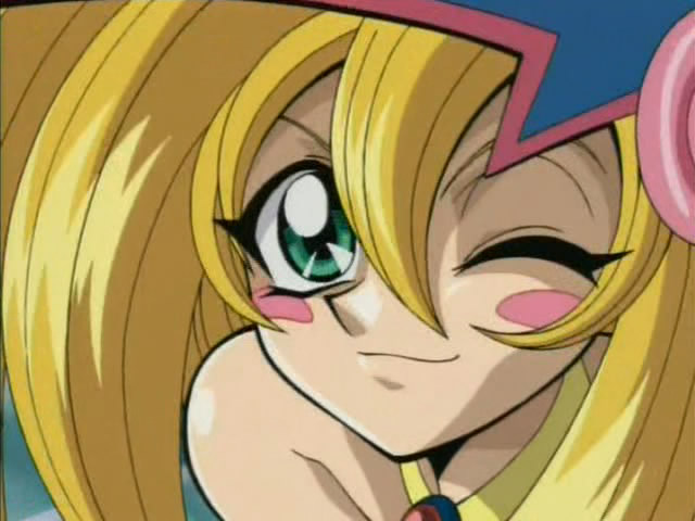 dark magician girl, yu-gi-oh!, yu-gi-oh! duel monsters, anime screenshot, tagme, duel monster, one eye closed, solo, wink