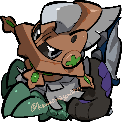 kawaanago, type: null, nintendo, pokemon, commentary request, lowres, black sclera, chibi, chibi only, colored sclera, full body, gen 7 pokemon, grey eyes, helmet, legendary pokemon, no humans, pokemon (creature), pokemon focus, solo, transparent background, twitter username