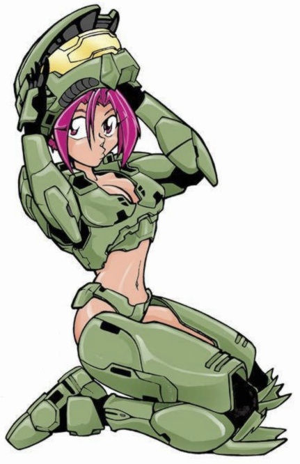 linda, nicole-458, halo (game), halo (series), tagme, third-party edit, 1girl, alternate hair color, animification, armor, breasts, female focus, helmet, pink hair, simple background, solo, white background