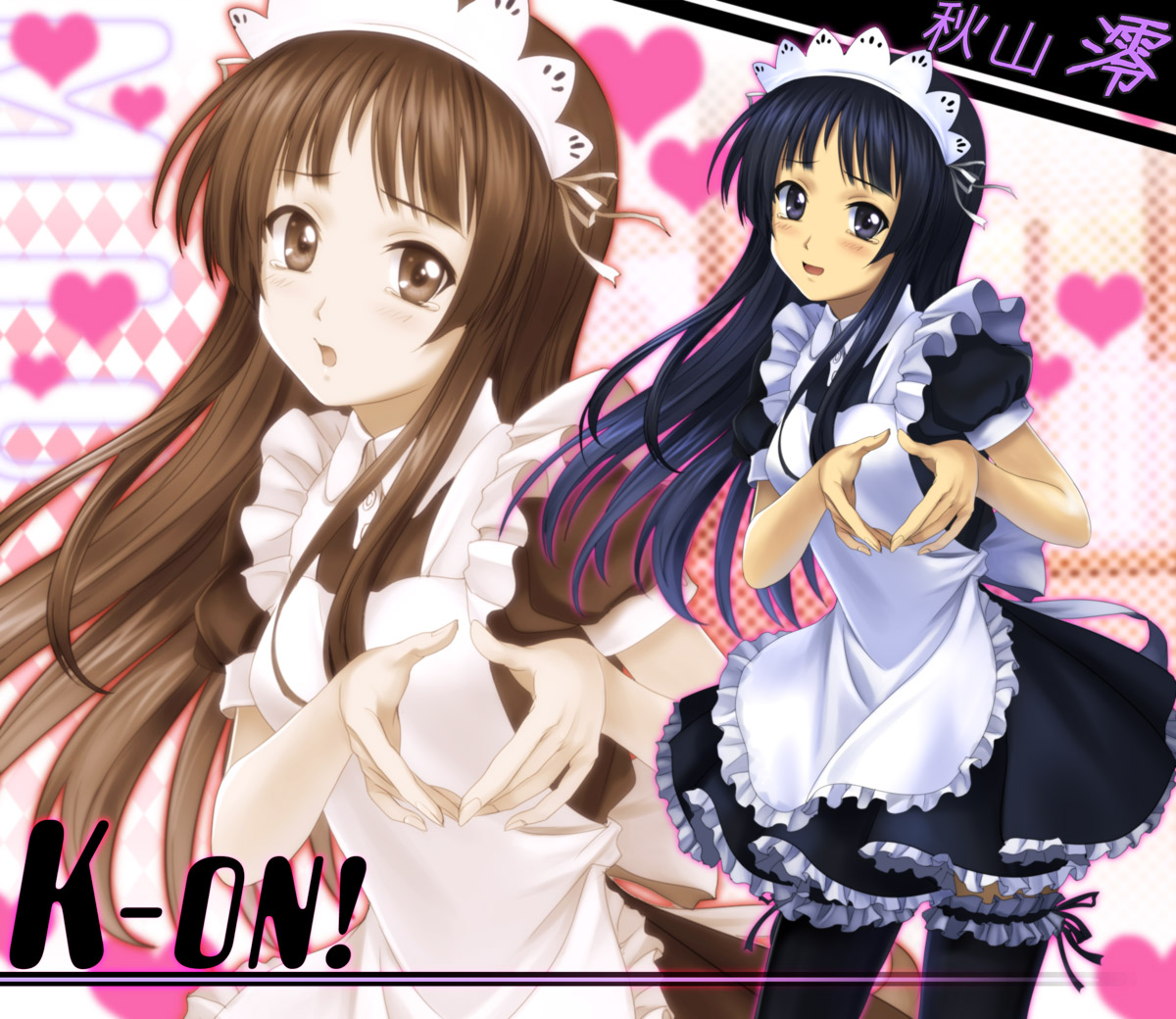 mutsuki (moonknives), akiyama mio, houbunsha, k-on!, 00s, 1girl, alternate costume, enmaided, female focus, frilled thighhighs, frills, heart, heart hands, lingerie, maid, maid headdress, moe moe kyun!, petticoat, solo, tears, thighhighs, underwear, zoom layer