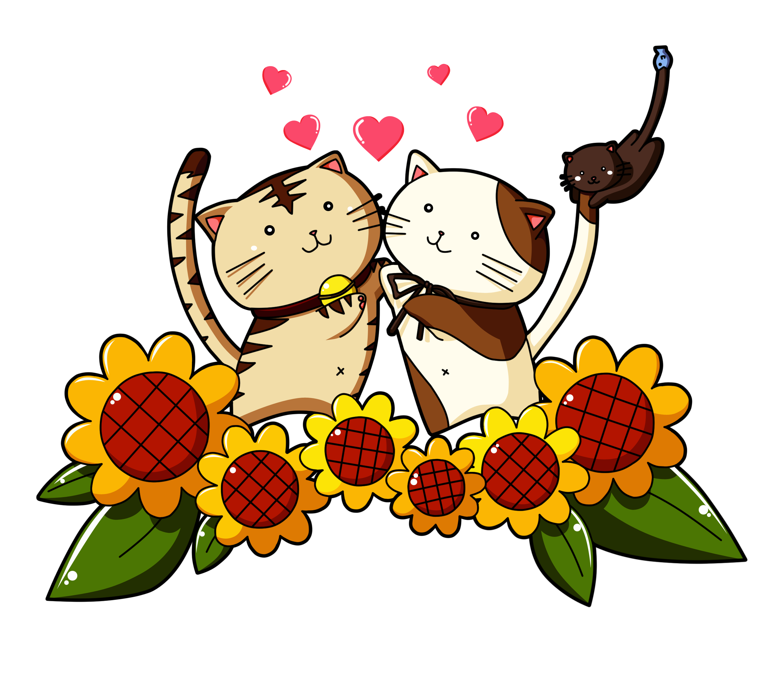 primula, shuffle!, highres, 00s, bell, cat, choker, collar, flower, lovestruck, neck bell, no humans, stuffed animal, stuffed cat, stuffed tiger, stuffed toy, torajima, transparent background