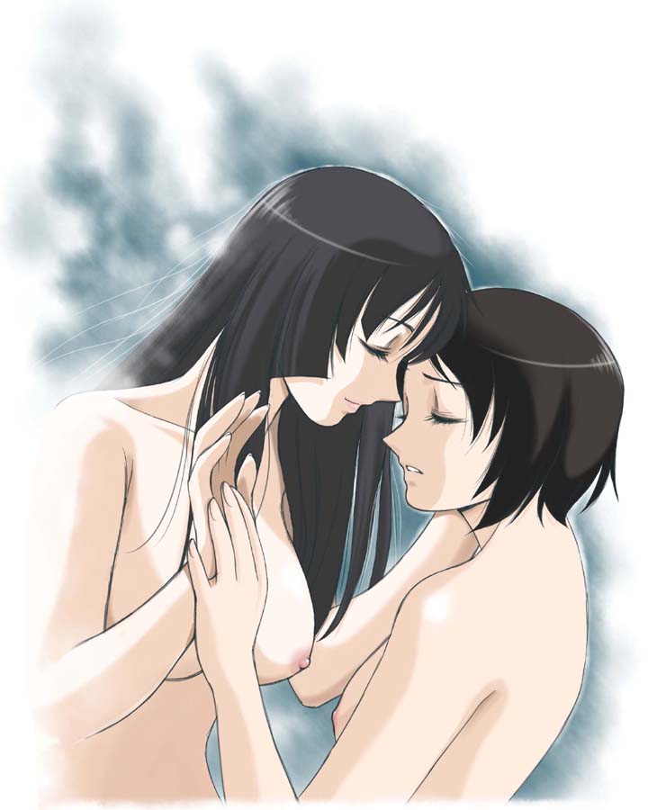 sabachiyo land, isayama yomi, tsuchimiya kagura, ga-rei, ga-rei zero, 00s, 2girls, blunt bangs, breasts, hime cut, medium breasts, multiple girls, nipples, nude, yuri