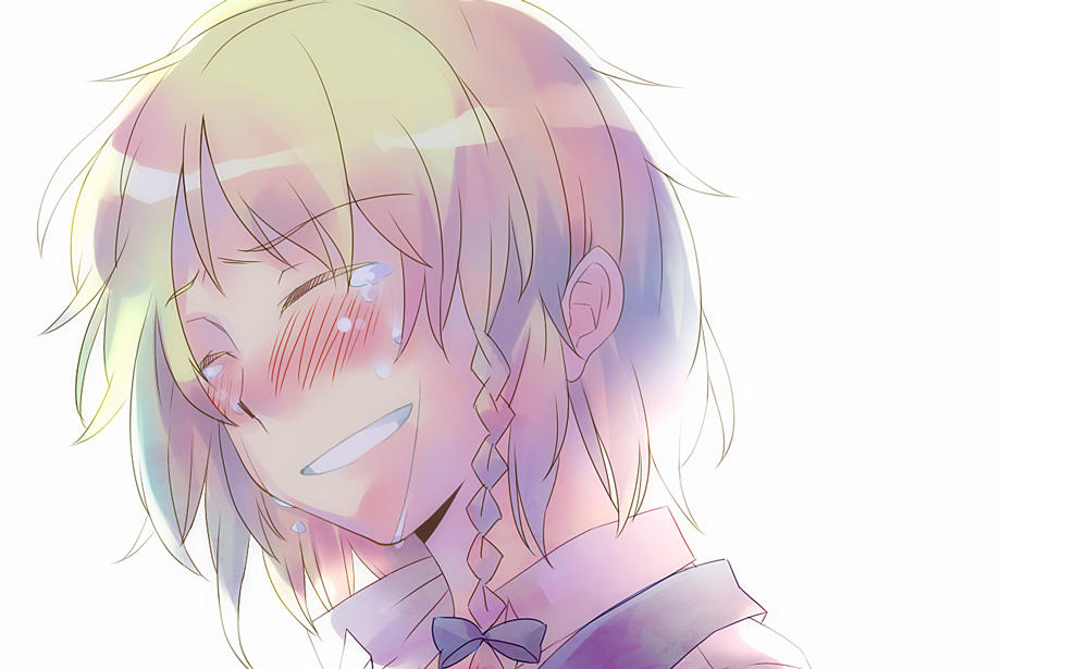 kimino, kimino tomonari, kirisame marisa, touhou, bad id, bad pixiv id, 1girl, blonde hair, blush, braid, closed eyes, female focus, ribbon, short hair, solo, tears