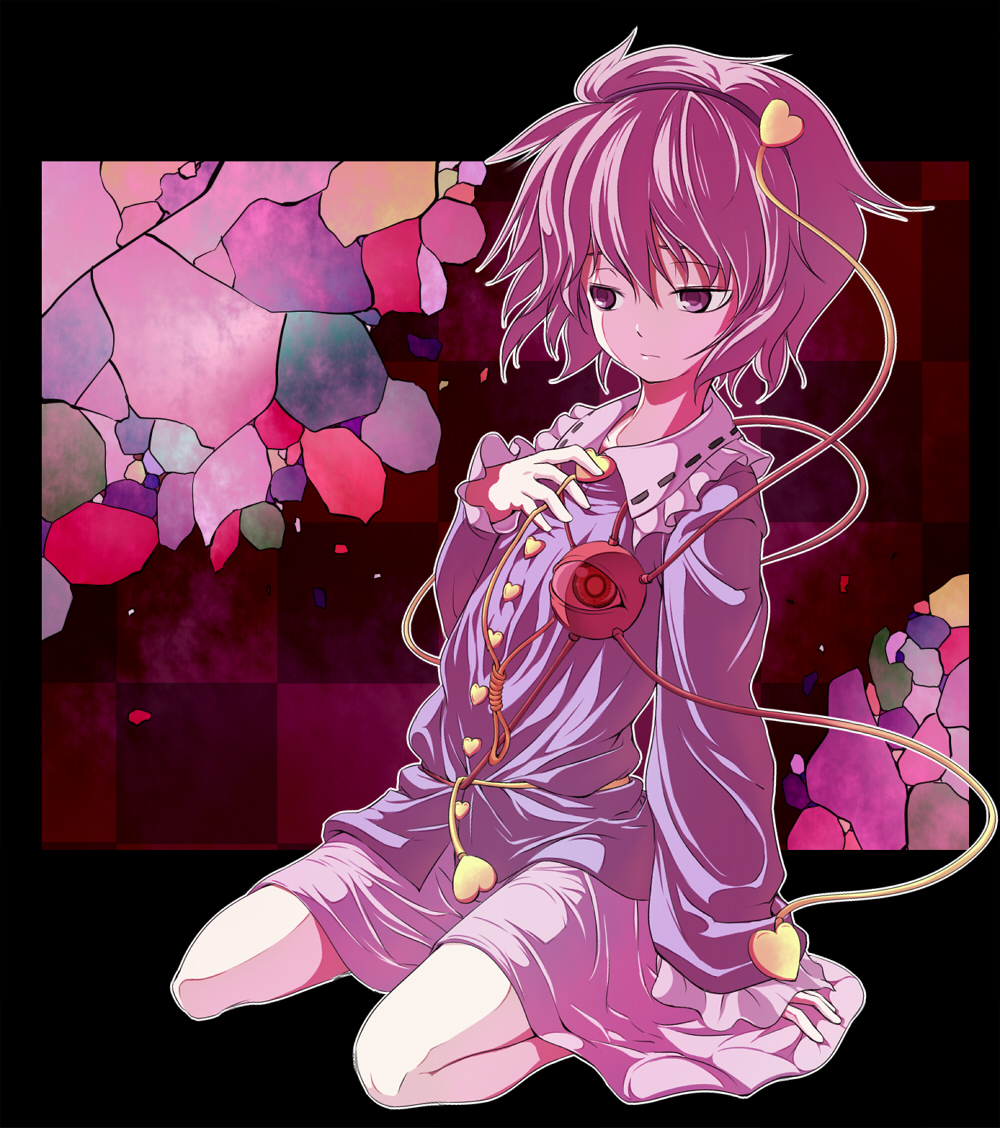 ippaiccha, yudofu, komeiji satori, touhou, bad id, bad pixiv id, 1girl, female focus, pink eyes, pink hair, short hair, solo