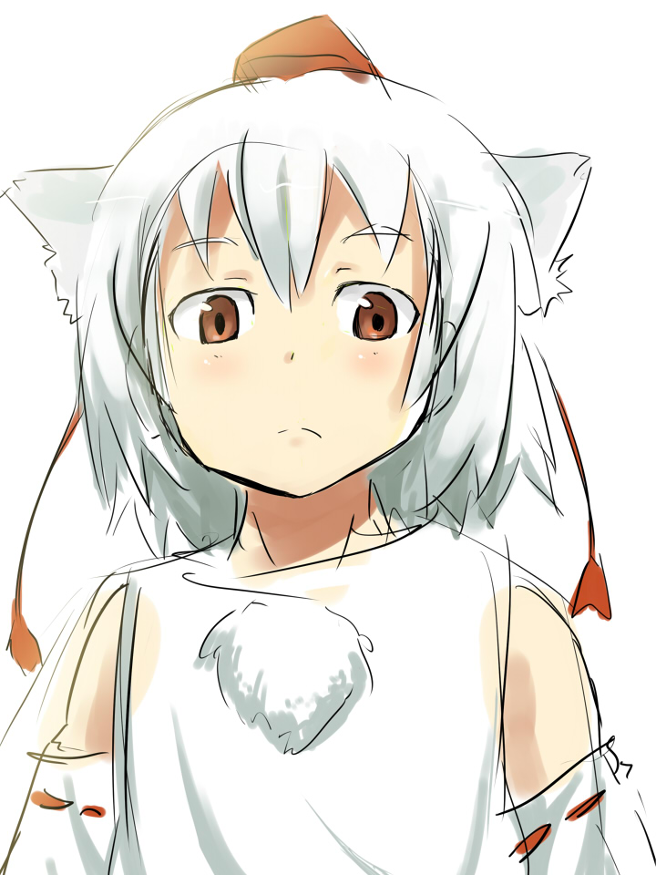 ratsuparu, inubashiri momiji, touhou, bad id, bad pixiv id, 1girl, animal ears, female focus, hat, sketch, solo, tokin hat, upper body, white background, wolf ears