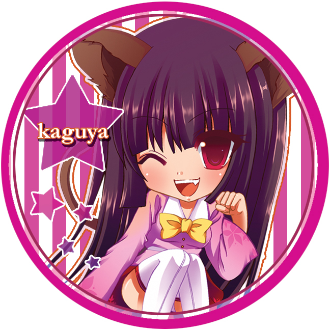 nonoko, yuuka nonoko, houraisan kaguya, touhou, bad id, bad pixiv id, 1girl, ;d, animal ears, black hair, bow, bowtie, cat ears, cat girl, female focus, kemonomimi mode, long sleeves, looking at viewer, one eye closed, open mouth, purple hair, red eyes, simple background, smile, solo, star (symbol), tail, teeth, white background, wink