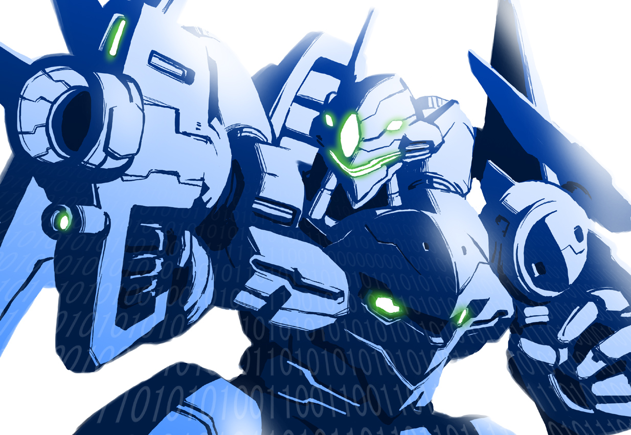 6q (rokuku), sokonoawabi, armored core, fromsoftware, original, bad id, bad pixiv id, binary, foreshortening, gun, mecha, no humans, rifling, robot, solo, weapon