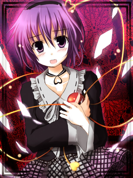 mashayuki, komeiji satori, touhou, 1girl, female focus, hairband, purple eyes, purple hair, short hair, solo, standing