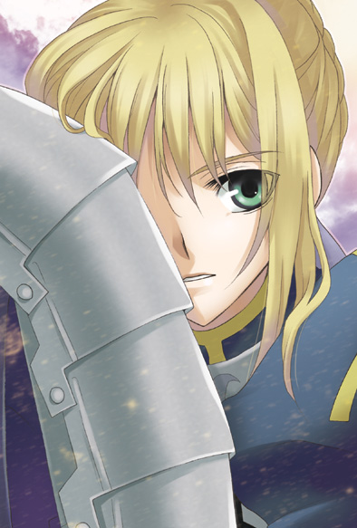 nina (pastime), artoria pendragon (fate), saber (fate), fate/stay night, fate (series), type-moon, 00s, armor, blonde hair, green eyes, solo