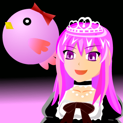 miko+resurrection, albatrosicks, lowres, bird, crown, jewelry, necklace, pink eyes, pink hair, smile, solo