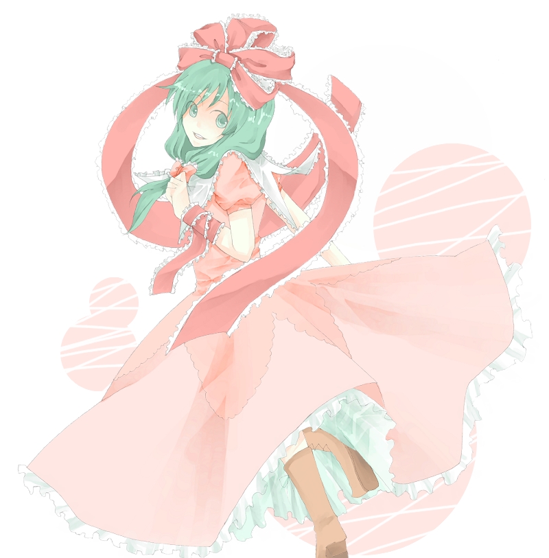 kagiyama hina, touhou, 1girl, female focus, front ponytail, green hair, hair ribbon, ribbon, solo
