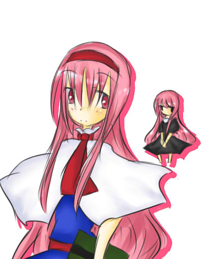 alice margatroid, miko+resurrection, albatrosicks, touhou, 2girls, alice margatroid (cosplay), book, cosplay, doll, female focus, headband, long hair, multiple girls, pink hair