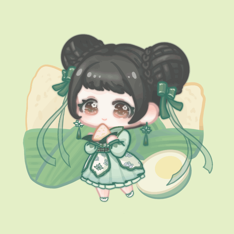 xiaoyu qixing, nikki (series), shining nikki, animated, animated gif, check food, chinese commentary, commentary request, food request, looping animation, 1girl, black hair, blinking, bow, braid, brown eyes, bun with braided base, chibi, chinese clothes, closed mouth, collared dress, double bun, dress, earrings, eyelashes, floral print, flower, flower earrings, food, food-themed background, footwear bow, frilled dress, frilled sleeves, frills, green background, green bow, green dress, green flower, green ribbon, green theme, hair bow, hair bun, hair ribbon, happy, hardboiled egg, heart, high collar, holding, holding food, jewelry, light blush, long sleeves, looking at viewer, lotus, lotus and rain (shining nikki), medium dress, onigiri, print dress, puffy long sleeves, puffy sleeves, ribbon, shoes, short hair, smile, solo, standing, tareme, tassel, tassel earrings, updo, white bow, white shoes