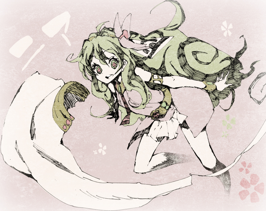 abara heiki, nia teppelin, tengen toppa gurren lagann, bad id, bad pixiv id, + +, 00s, cross-shaped pupils, flat chest, green hair, long hair, solo, symbol-shaped pupils