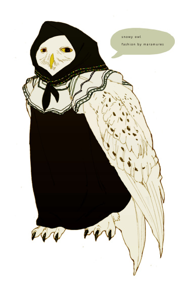 nagabe, original, commentary request, animal, bird, full body, looking at viewer, no humans, owl, romanian clothes, simple background, snowy owl, white background
