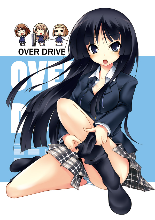 nana (732 kaiten), akiyama mio, hirasawa yui, kotobuki tsumugi, tainaka ritsu, k-on!, 00s, 4girls, ho-kago tea time, multiple girls, panties, pantyshot, plaid clothes, plaid skirt, school uniform, skirt, socks, striped clothes, striped panties, underwear, upskirt