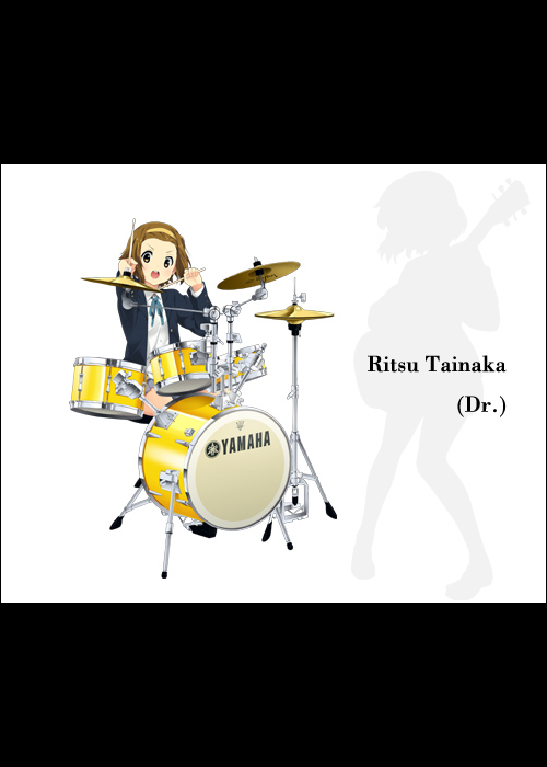 mizuki makoto, tainaka ritsu, k-on!, 00s, 1girl, brown hair, drum, drum set, female focus, hairband, instrument, school uniform, short hair, solo, tomboy