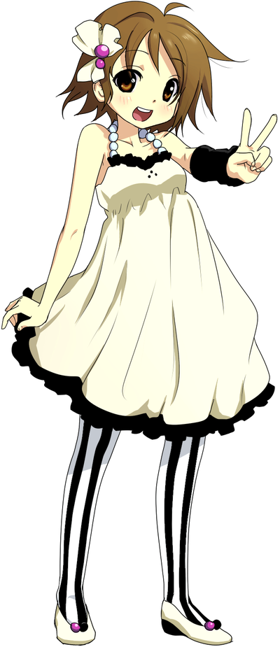 purdoy25, hirasawa yui, don't say "lazy", k-on!, striped, striped legwear, vertical-striped legwear, brown eyes, brown hair, pantyhose, short hair, smile, socks, solo, v, vertical stripes