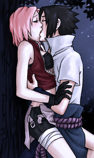 anna kokoro (anko), haruno sakura, uchiha sasuke, naruto, against wall, couple, kiss