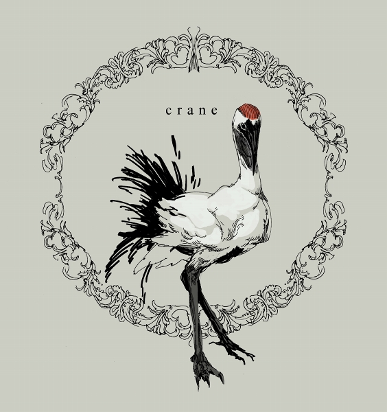 nagabe, original, commentary request, animal, bird, crane (animal), english text, full body, green background, no humans, standing