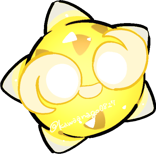 kawaanago, minior, minior (core), minior (yellow core), nintendo, pokemon, commentary request, lowres, chibi, chibi only, full body, gen 7 pokemon, no humans, pokemon (creature), pokemon focus, smile, solo, transparent background, twitter username