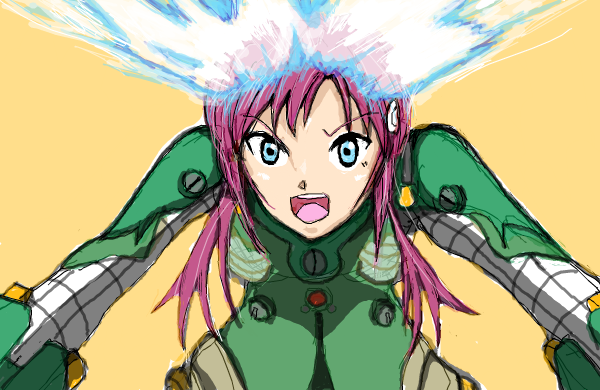 lal'c mellk mal, makinami mari illustrious, sakamoto maaya, evangelion: 2.0 you can (not) advance, neon genesis evangelion, rebuild of evangelion, top wo nerae! (series), top wo nerae 2!, pilot suit, 1girl, blue eyes, female focus, mecha pilot suit, parody, plugsuit (evangelion), purple hair, solo, voice actor connection