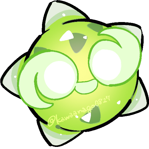 kawaanago, minior, minior (core), minior (green core), nintendo, pokemon, commentary request, lowres, chibi, chibi only, full body, gen 7 pokemon, no humans, pokemon (creature), pokemon focus, smile, solo, transparent background, twitter username