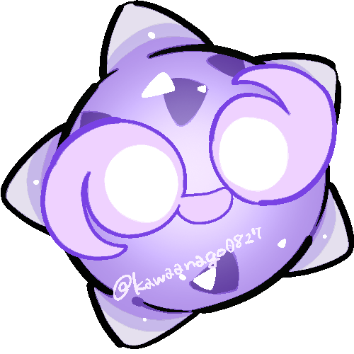 kawaanago, minior, minior (core), minior (violet core), nintendo, pokemon, commentary request, lowres, chibi, chibi only, full body, gen 7 pokemon, pokemon (creature), pokemon focus, solo, transparent background, twitter username