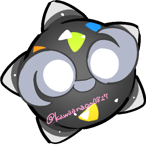 kawaanago, minior, minior (core), nintendo, pokemon, commentary request, lowres, alternate color, chibi, chibi only, full body, gen 7 pokemon, no humans, pokemon (creature), pokemon focus, shiny pokemon, smile, solo, transparent background, twitter username