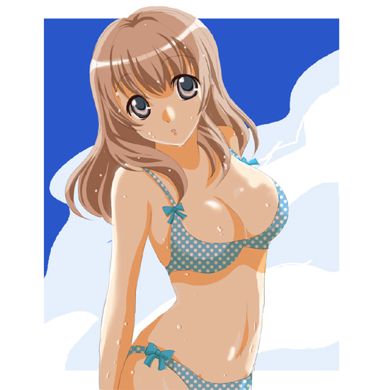 sinko (sinsin), original, bikini, brown eyes, brown hair, long hair, polka dot, solo, swimsuit, wet