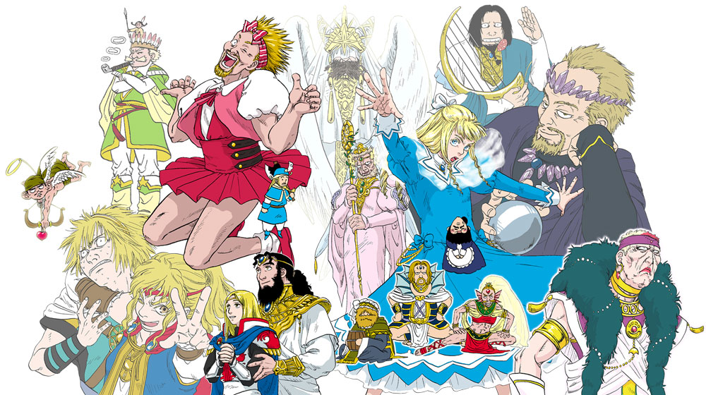 motter, askeladd, bjorn (vinland saga), canute, floki, thorfinn, thorkell, thors, ylva, angelique (series), angelique (video game), vinland saga, 3girls, 6+boys, aquiline nose, artistic error, crossdressing, everyone, multiple boys, multiple girls, nose, parody