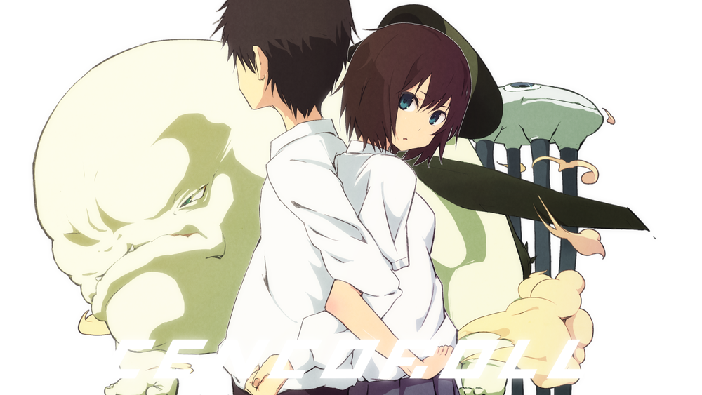 iku ki, cenco, tetsu (cencoroll), yuki (cencoroll), cencoroll, character request, blue eyes, brown hair, monster, school uniform, short hair