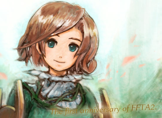 piranosuke, frimelda lotice, final fantasy, final fantasy tactics a2, final fantasy tactics advance, bad id, bad pixiv id, 1girl, armor, blue eyes, brown hair, female focus, short hair, smile, solo